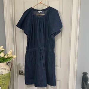 Free Assembly Womens Fit & Flare Denim Blue Mini Dress Flutter Sleeves XXL EUC